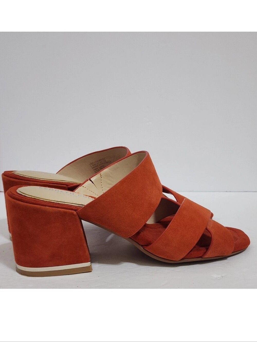 KENNETH COLE NY size 9.5 Maisie Leather Suede Block Heel Mules Fall Orange